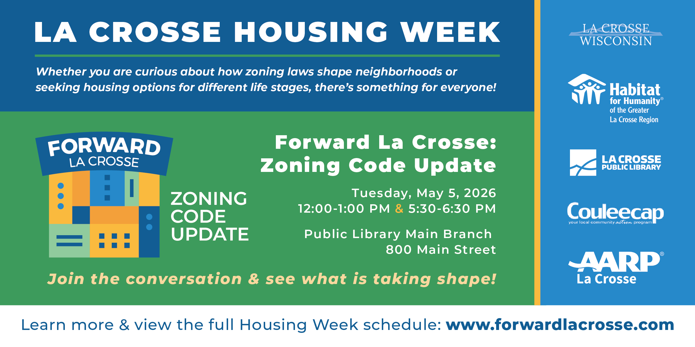 Forward La Crosse Returns to Housing Week: Pop-Up Events and Community Sessions Set for May 4–5, 2026